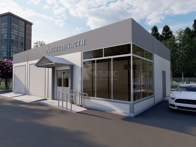 3D визуализация Автосервис-магазин из сэндвич-панелей - фото 1